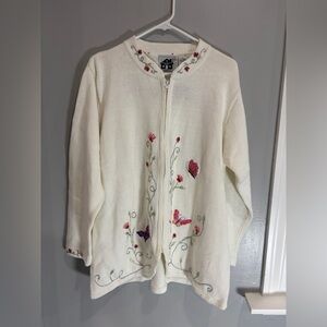 NEW! Storybook Knits Pink Floral Cardigan Sweater Butterflies Size 1X